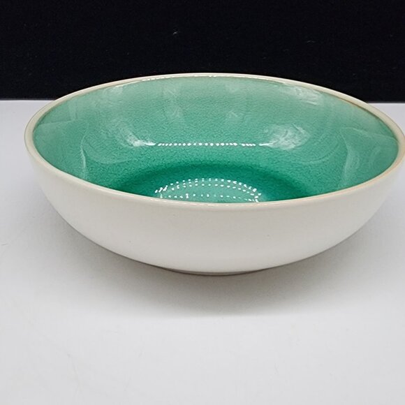 Roscher Stoneware Bowl 7" Green & White Crackle Glaze Dishwasher & Microwave Saf - Picture 7 of 9
